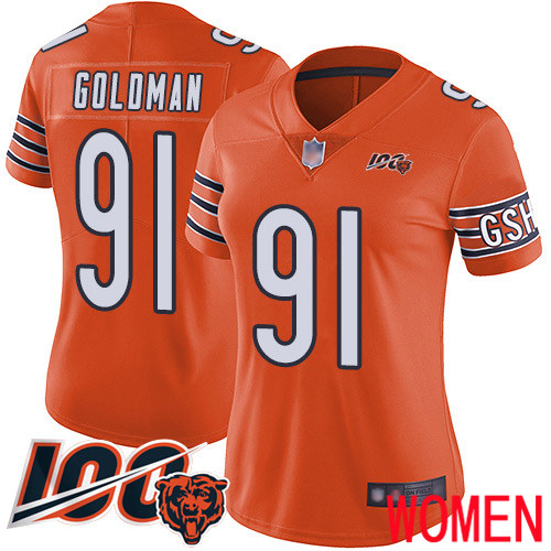 Chicago Bears Limited Orange Women Eddie Goldman Alternate Jersey NFL Football #91 100th Season->women nfl jersey->Women Jersey